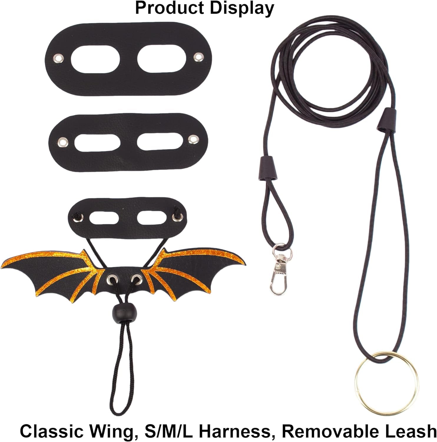 Bearded Dragon Leash Harness, 3 Size Pack Leather Wing Lizard Harness with Removable Lizard Leash for Bearded Dragon Lizard Reptiles (Black)