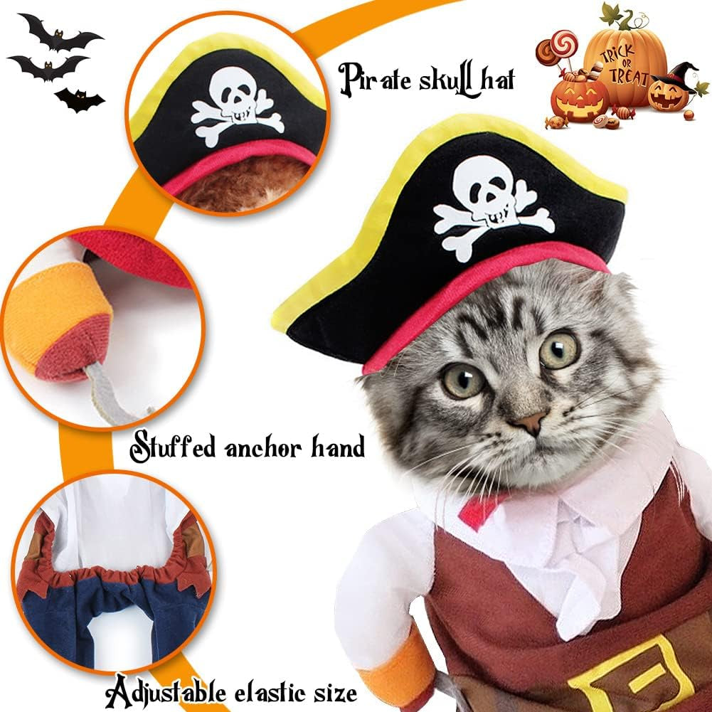 Funny Cat Pirate Costumes - Caribbean Style Pet Dressing up Cosplay Party Costume with Hat Small to Medium Dogs Cats Kitty Cute Fashion Prop Apparel for Halloween Christmas Party Accessories (S)