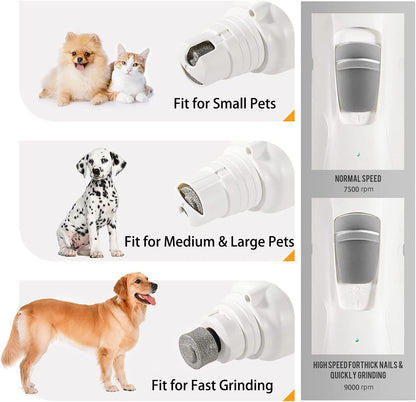 Pet Nail Grinder with LED Light & 2 Grinding Heads, 2-Speed Low Noise & More Powerful Dog Nail Grinder, Pet Nail Trimmer File, Painless Paw Claw Care, Quiet Toenail Grooming Tool for L/M/S Dogs/Cats